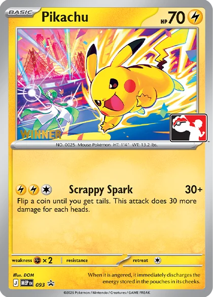 Pikachu MEP 093 with the Play! Pokemon WINNER stamp